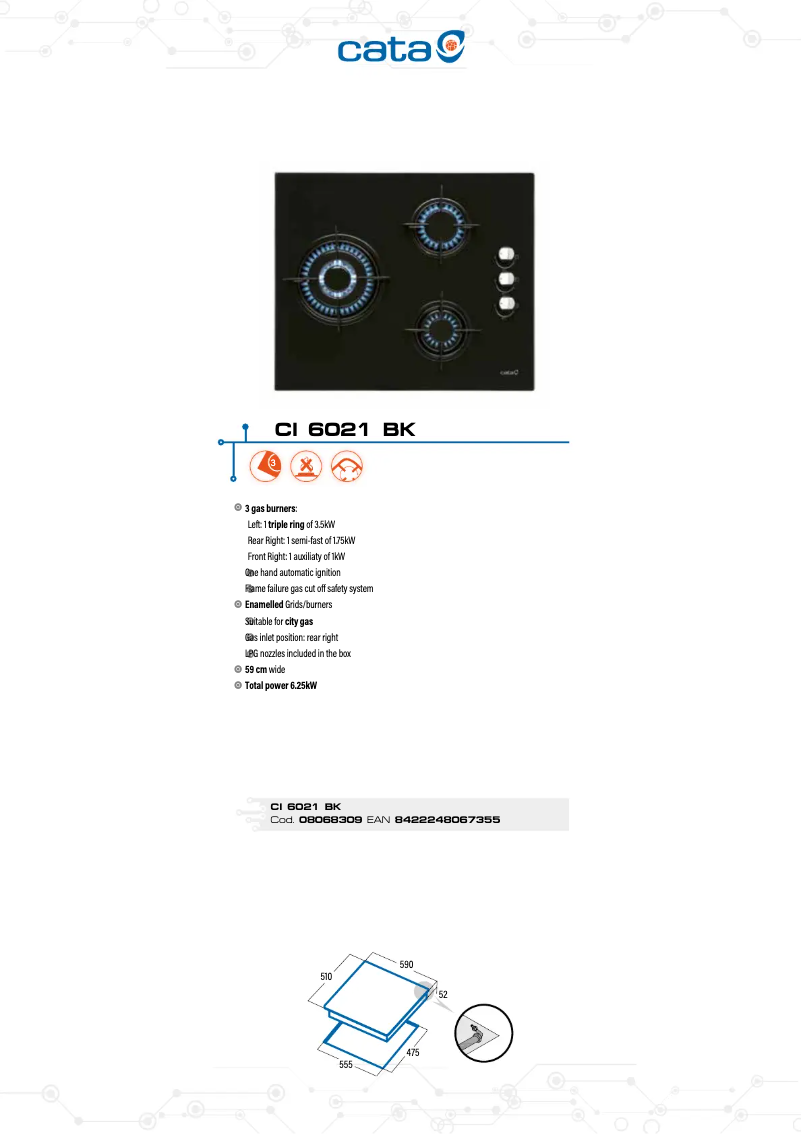 Page 1 de la notice Fiche technique CATA CI 6021 BK