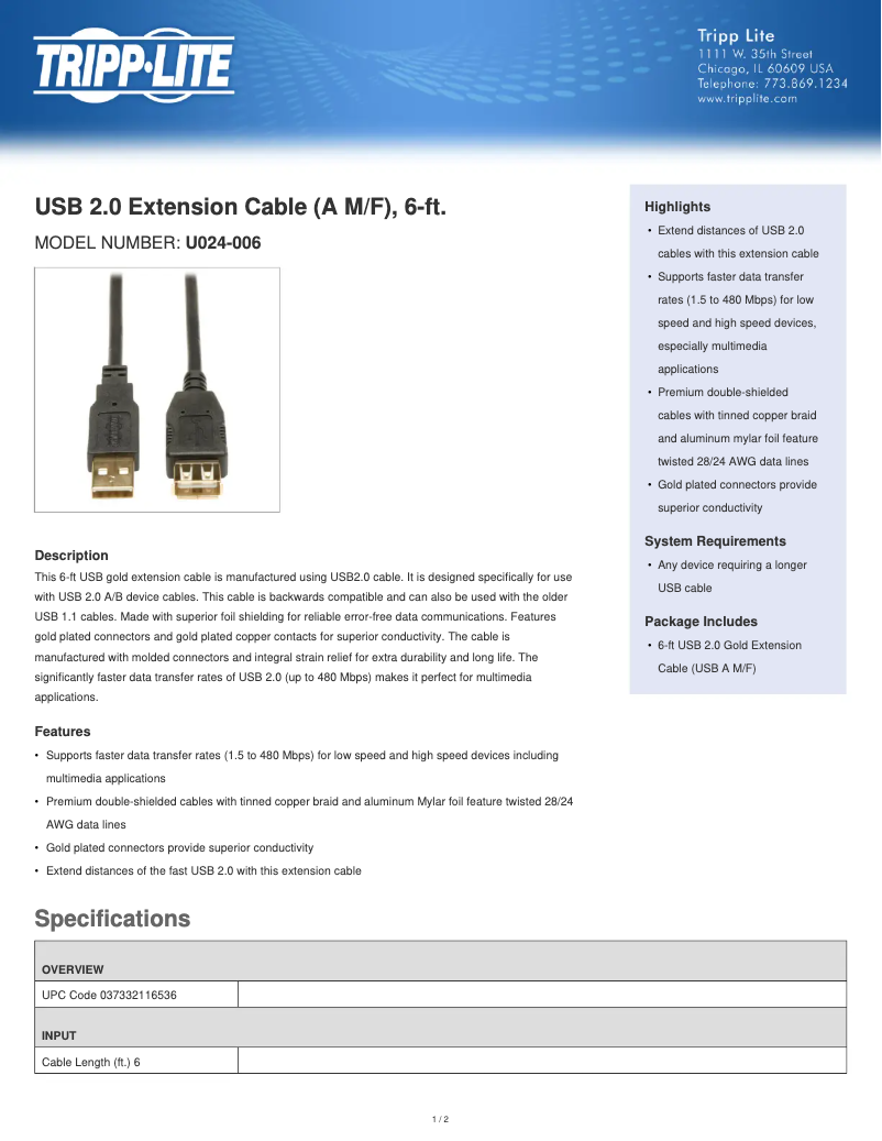 Page n°1 - Manuel utilisateur Tripp Lite U024006