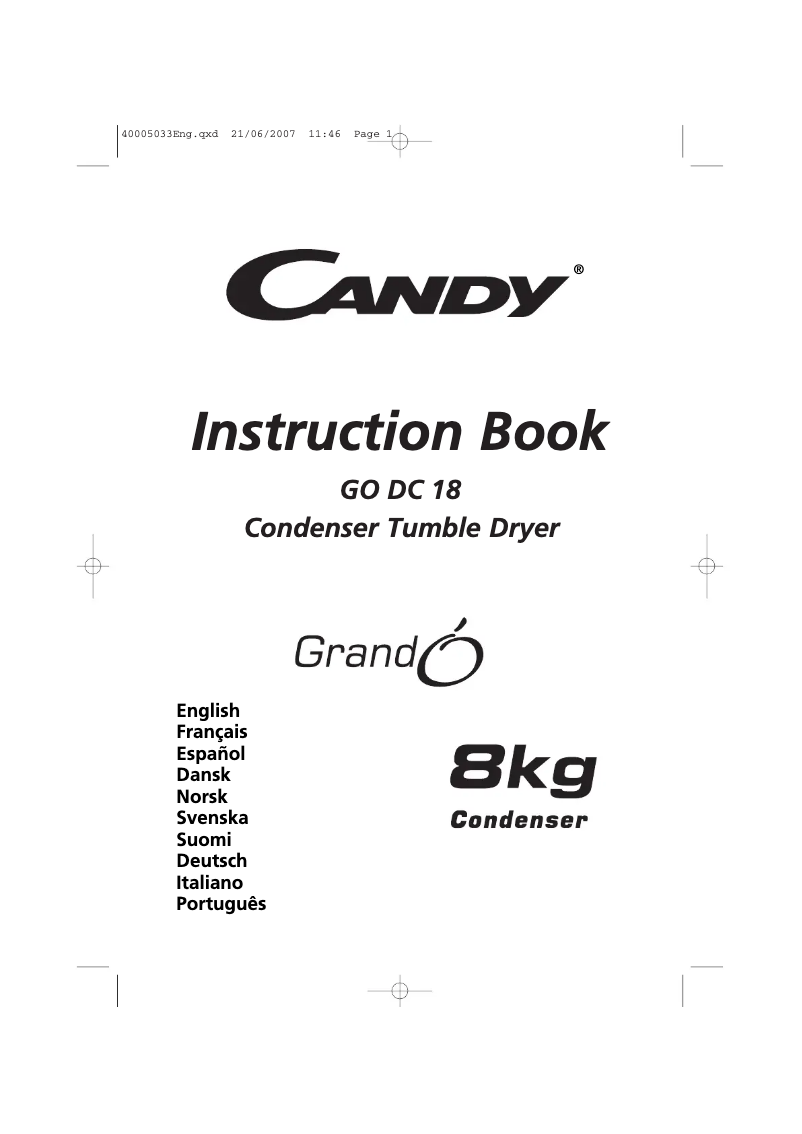 Page 1 de la notice Manuel utilisateur Candy GO DC 67-86S