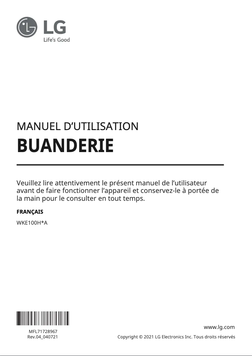 Page n°1 - Manuel utilisateur LG WKE100HWA