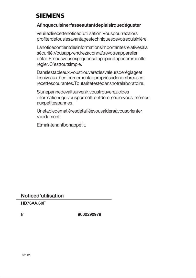 Image de la première page du manuel de l'appareil HB76AA560F