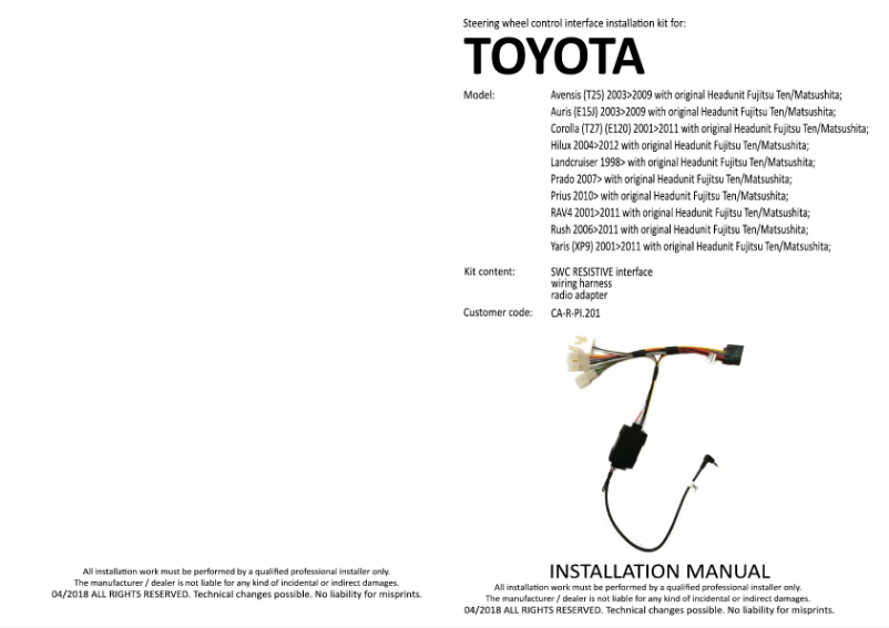 Page n°1 - Manuel utilisateur Pioneer CA-R-PI.201