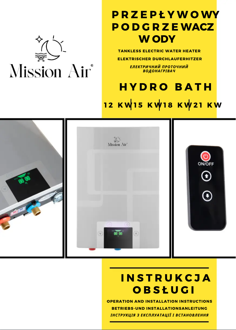 Page 1 de la notice Manuel utilisateur Mission Air Hydro Bath 21 kW