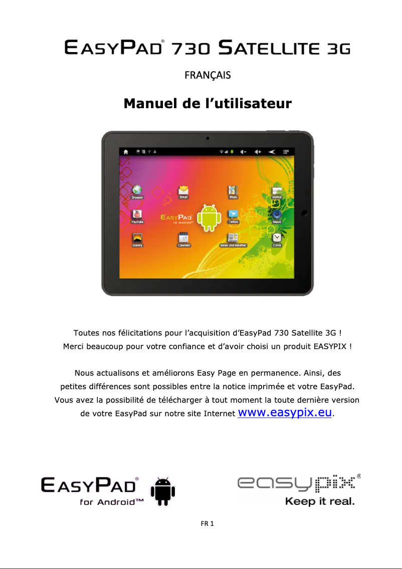 Image de la première page du manuel de l'appareil EasyPad 730
