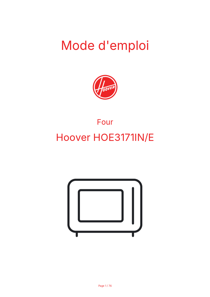 Page n°1 - Mode d'emploi Hoover HOE3171IN/E