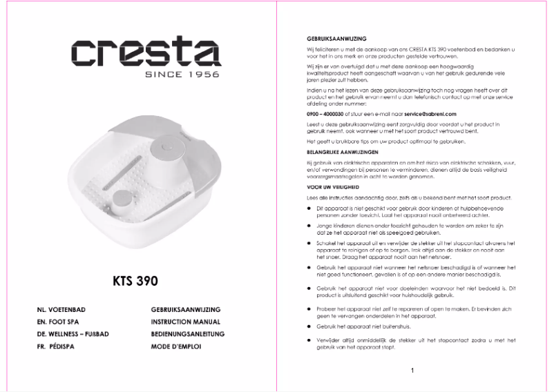 Page 1 de la notice Manuel utilisateur Cresta KTS 390