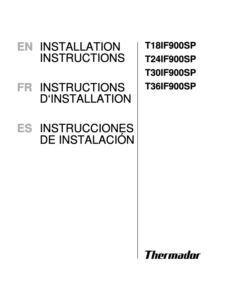 Page 1 de la notice Guide d'installation Thermador T36IF900SP