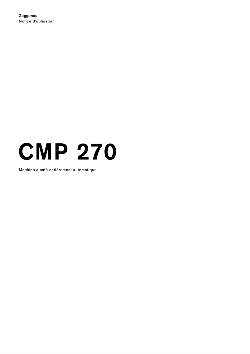 Page n°1 - Manuel utilisateur Gaggenau CMP270101