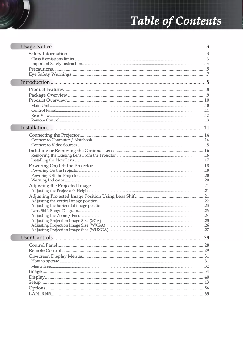 Page 1 de la notice Manuel utilisateur Optoma ProScene X605