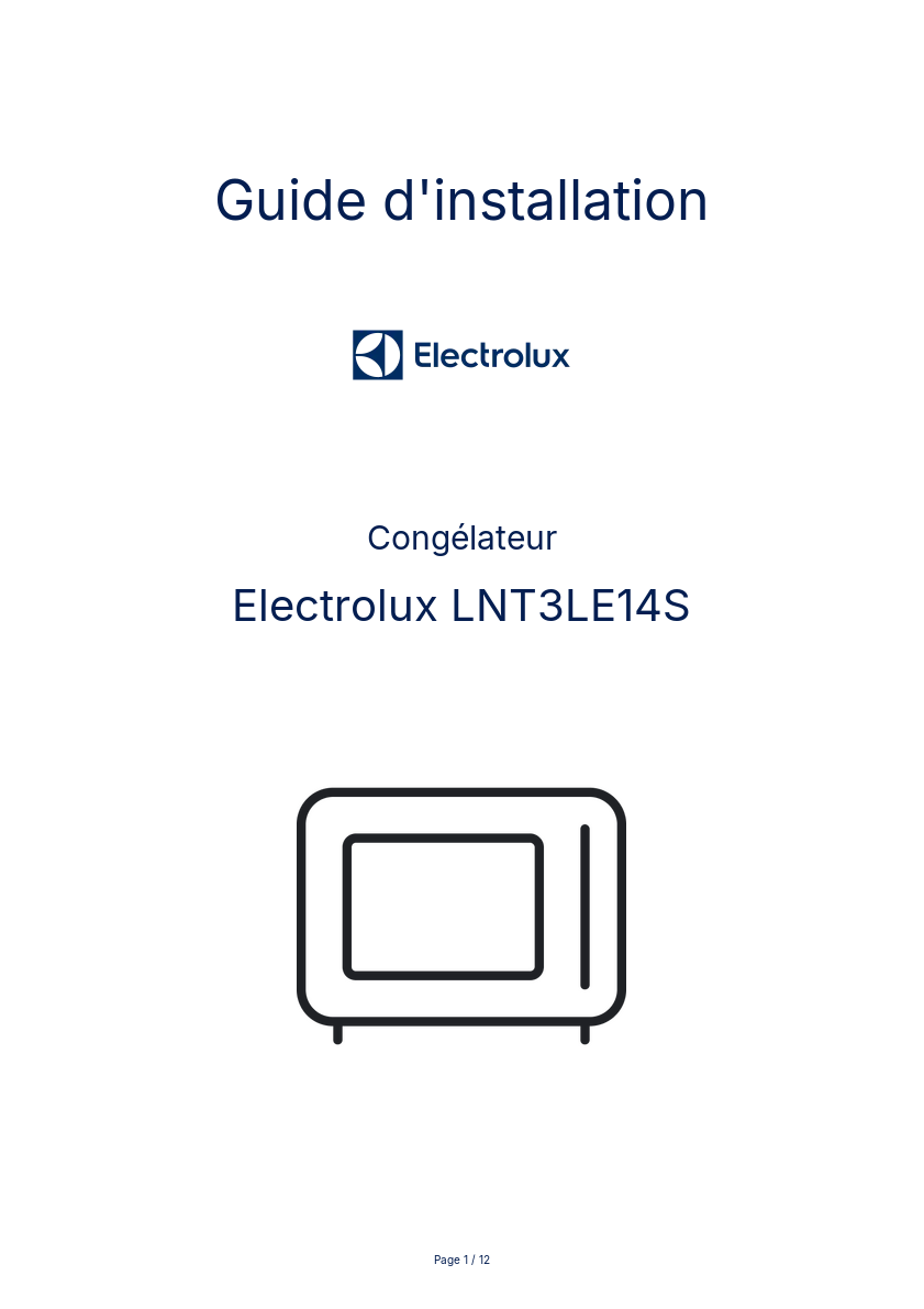 Page n°1 - Guide d'installation Electrolux LNT3LE14S