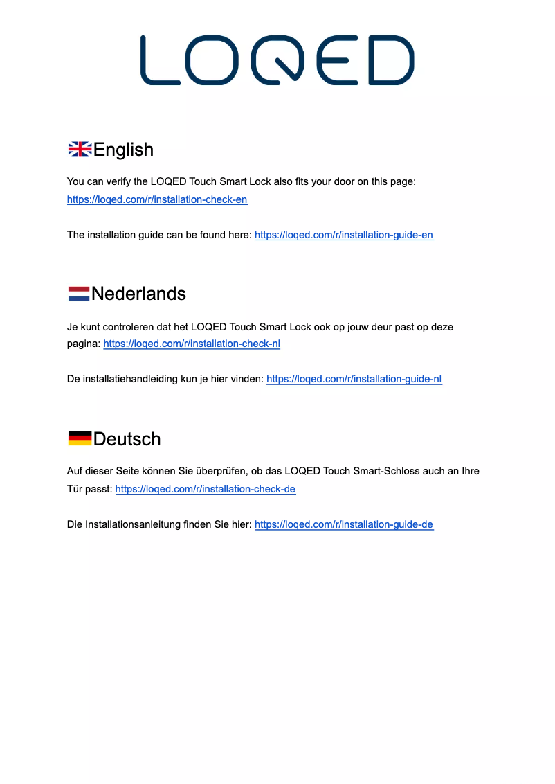 Page 1 de la notice Manuel utilisateur LOQED Touch Smart Lock