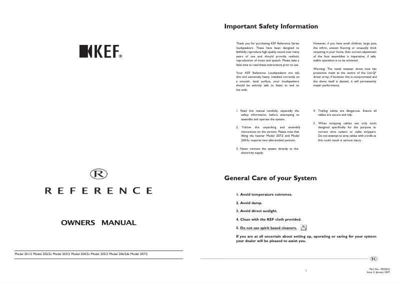 Page 1 of the manual User Manual KEF Reference 204/2