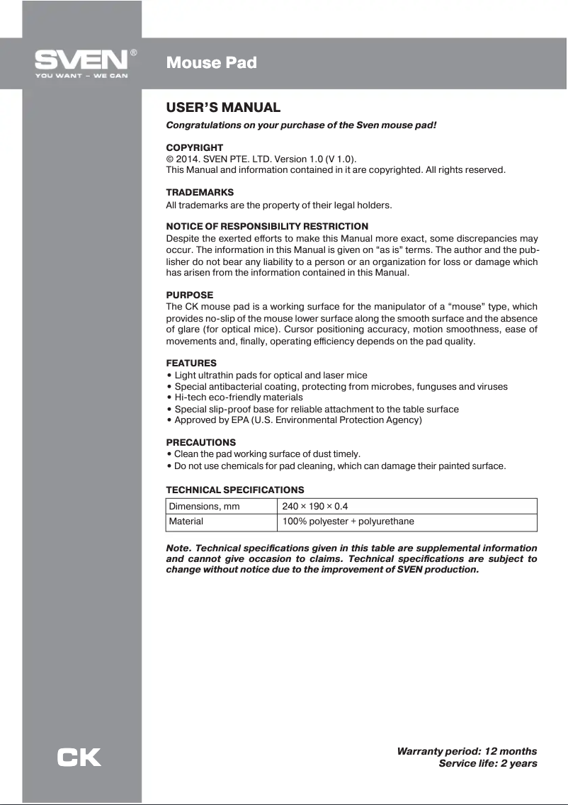 Image de la première page du manuel de l'appareil CK