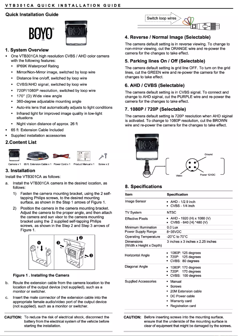 Page 1 de la notice Manuel utilisateur Boyo VTB301CA