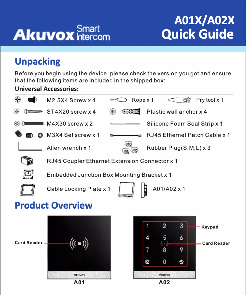 Page n°1 - Manuel utilisateur Akuvox A03S