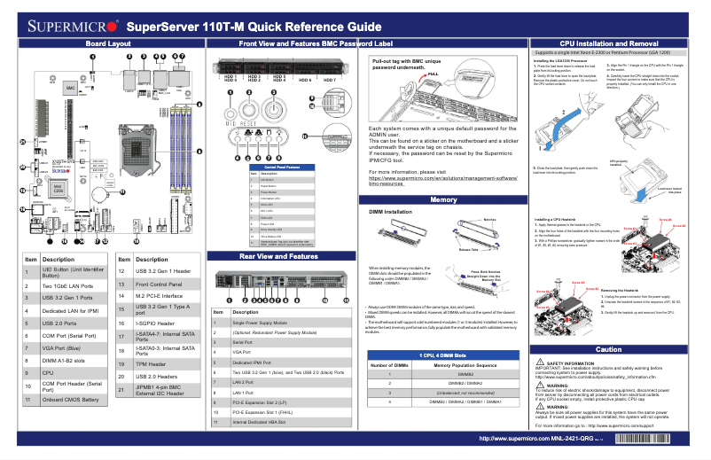 Page 1 de la notice Guide de démarrage rapide Supermicro SuperServer SYS-110T-M