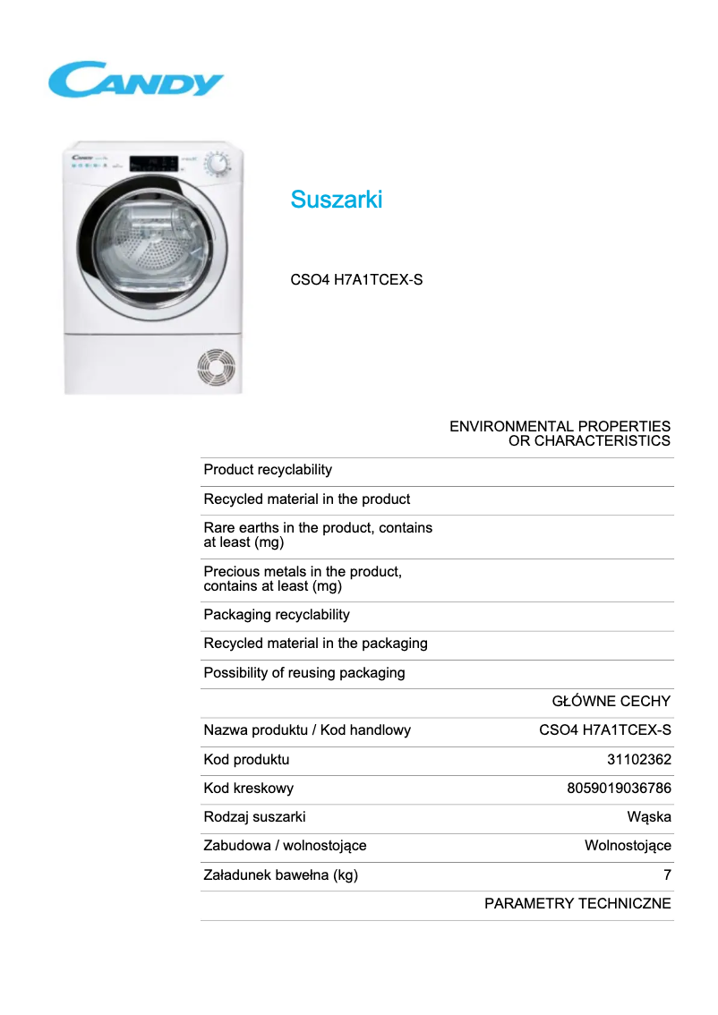 Image de la première page du manuel de l'appareil CSO4 H7A1TCEX-S