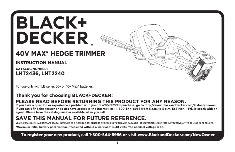 Page 1 de la notice Manuel utilisateur Black & Decker LHT2240