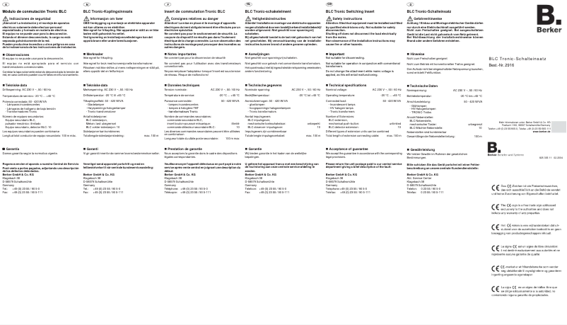 Page n°1 - Manuel utilisateur Berker 2916
