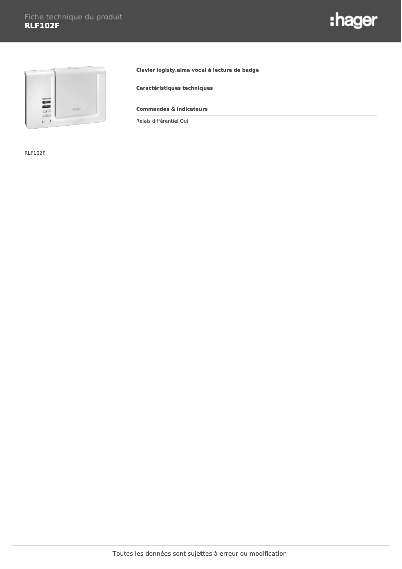 Image de la première page du manuel de l'appareil RLF102F