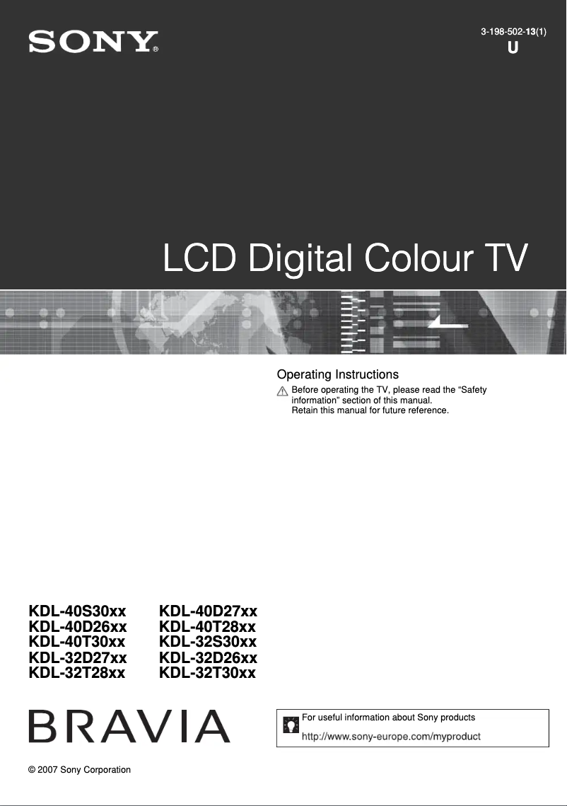 Page 1 de la notice Manuel utilisateur Sony Bravia KDL-32S3010