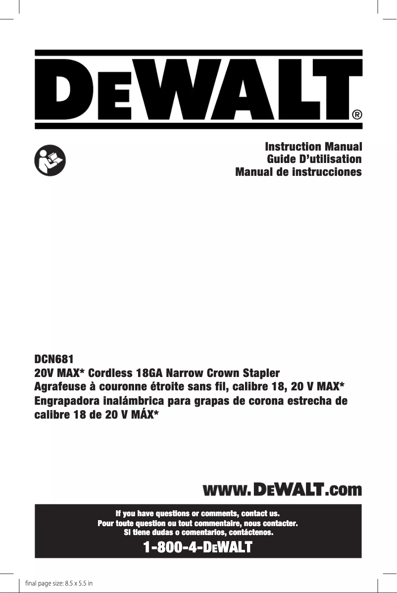 Page n°1 - Manuel utilisateur DeWalt DCN681