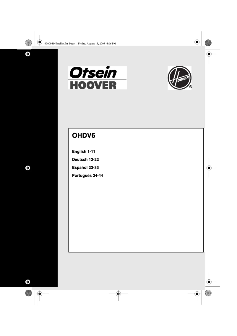 Image de la première page du manuel de l'appareil OHDV6