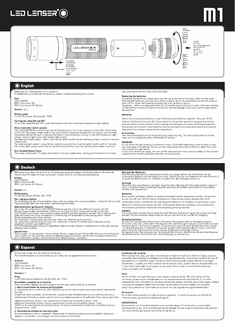 Page n°1 - Manuel utilisateur Ledlenser M1