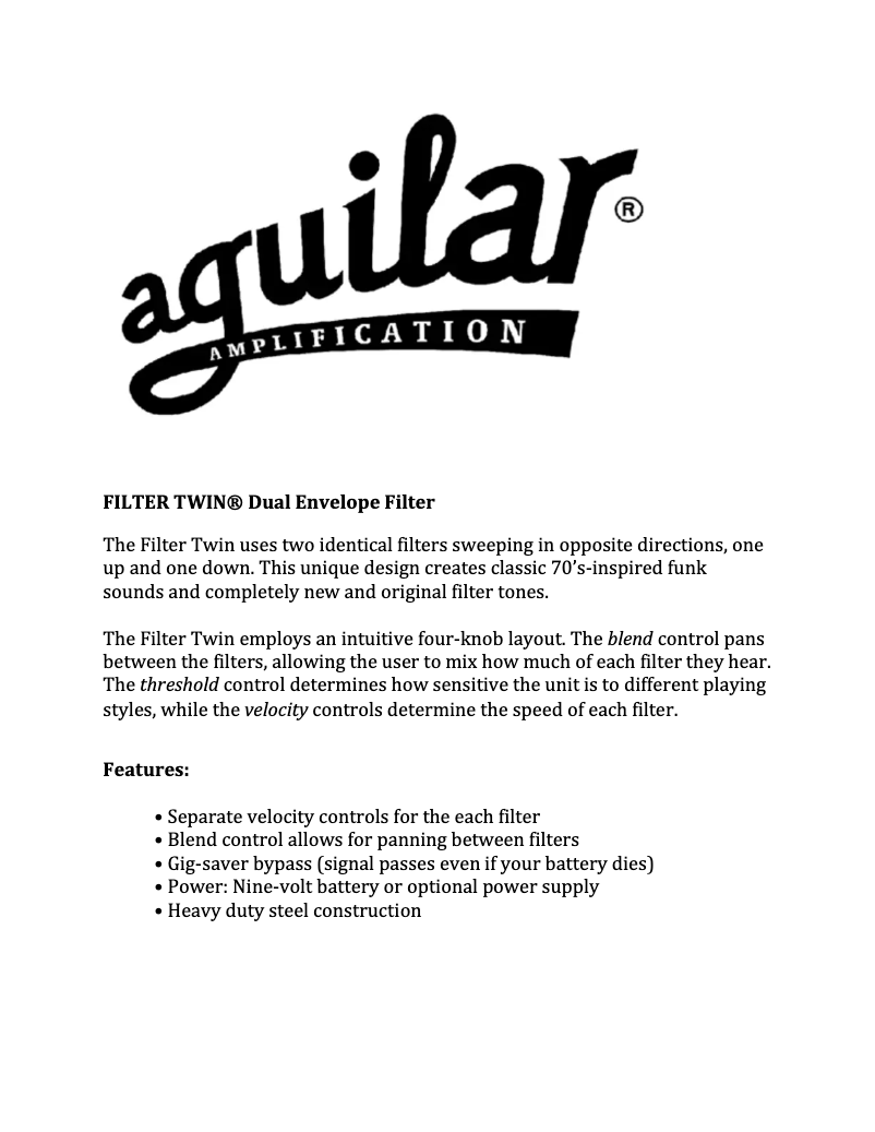 Page 1 de la notice Manuel utilisateur Aguilar Filter Twin II