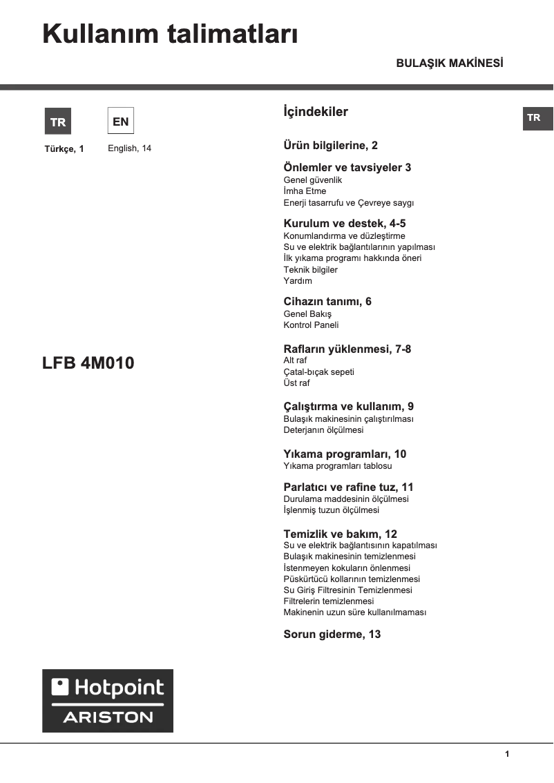 Page 1 de la notice Manuel utilisateur Hotpoint Ariston LFB 4M010