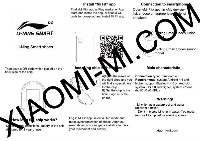 Page 1 de la notice Manuel utilisateur Xiaomi Li-Ning Smart Shoes