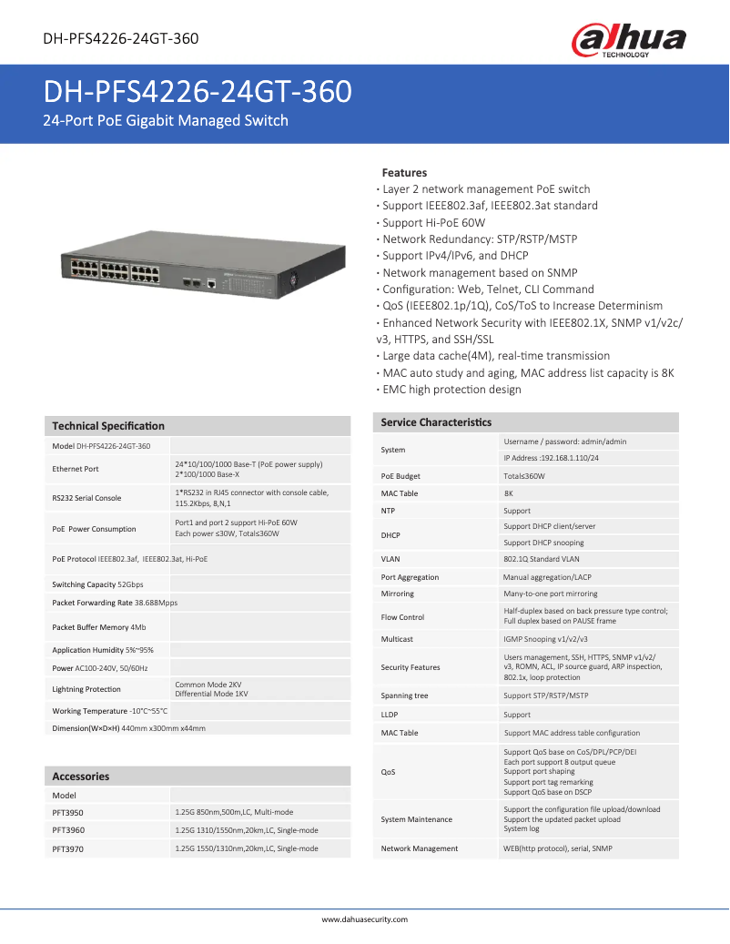 Página 1 del manual Ficha técnica Dahua Technology PFS4226-24GT-360
