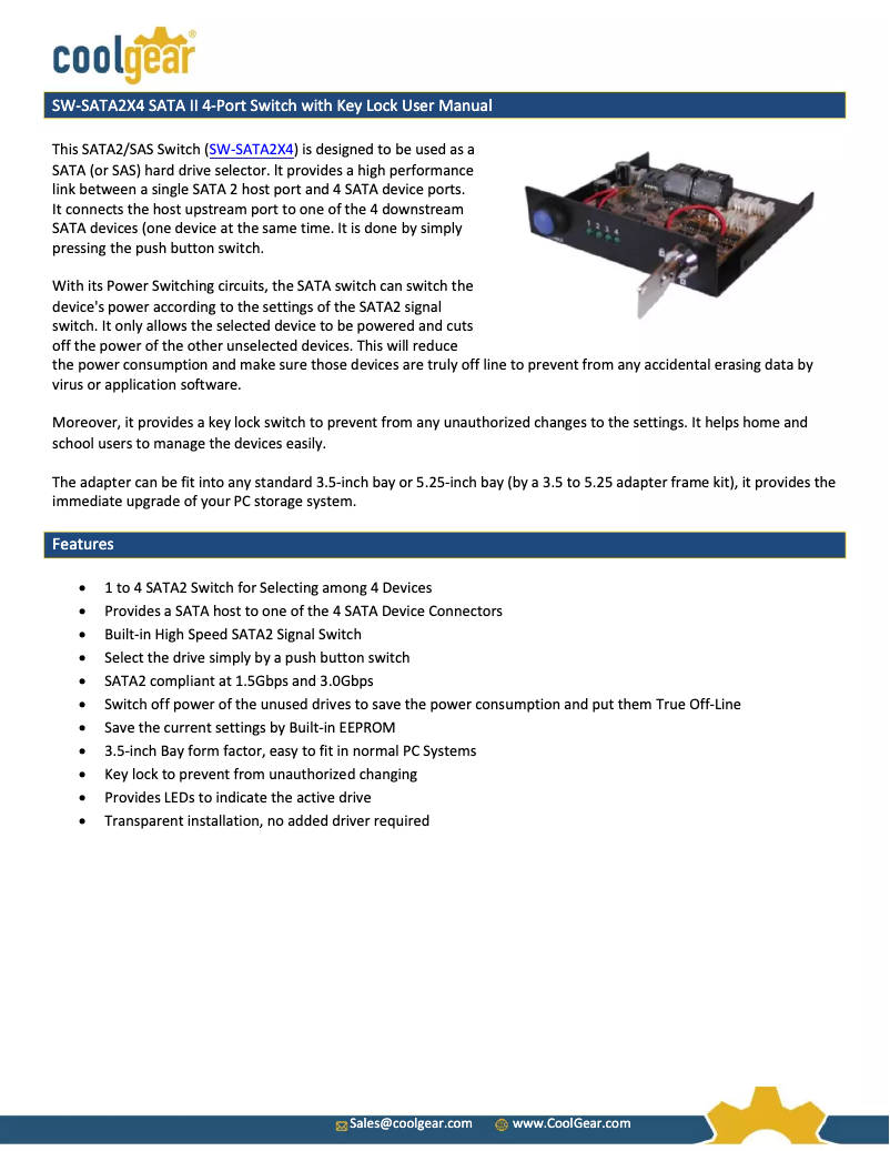 Page 1 de la notice Manuel utilisateur Coolgear SW-SATA2X4