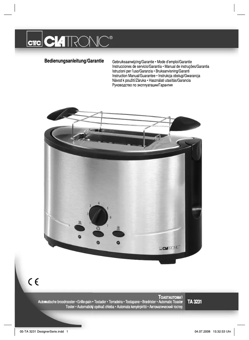 Page 1 de la notice Manuel utilisateur Clatronic TA 3231