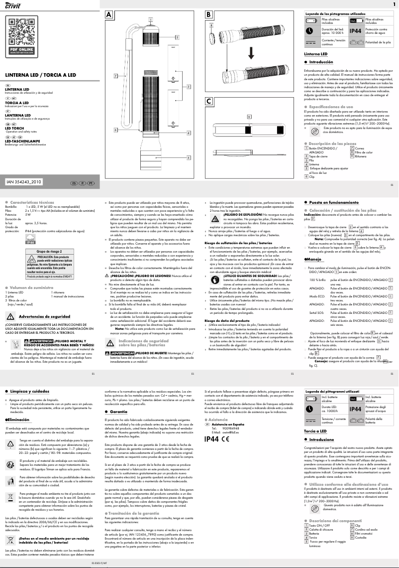 Page 1 de la notice Manuel utilisateur Crivit IAN 354243