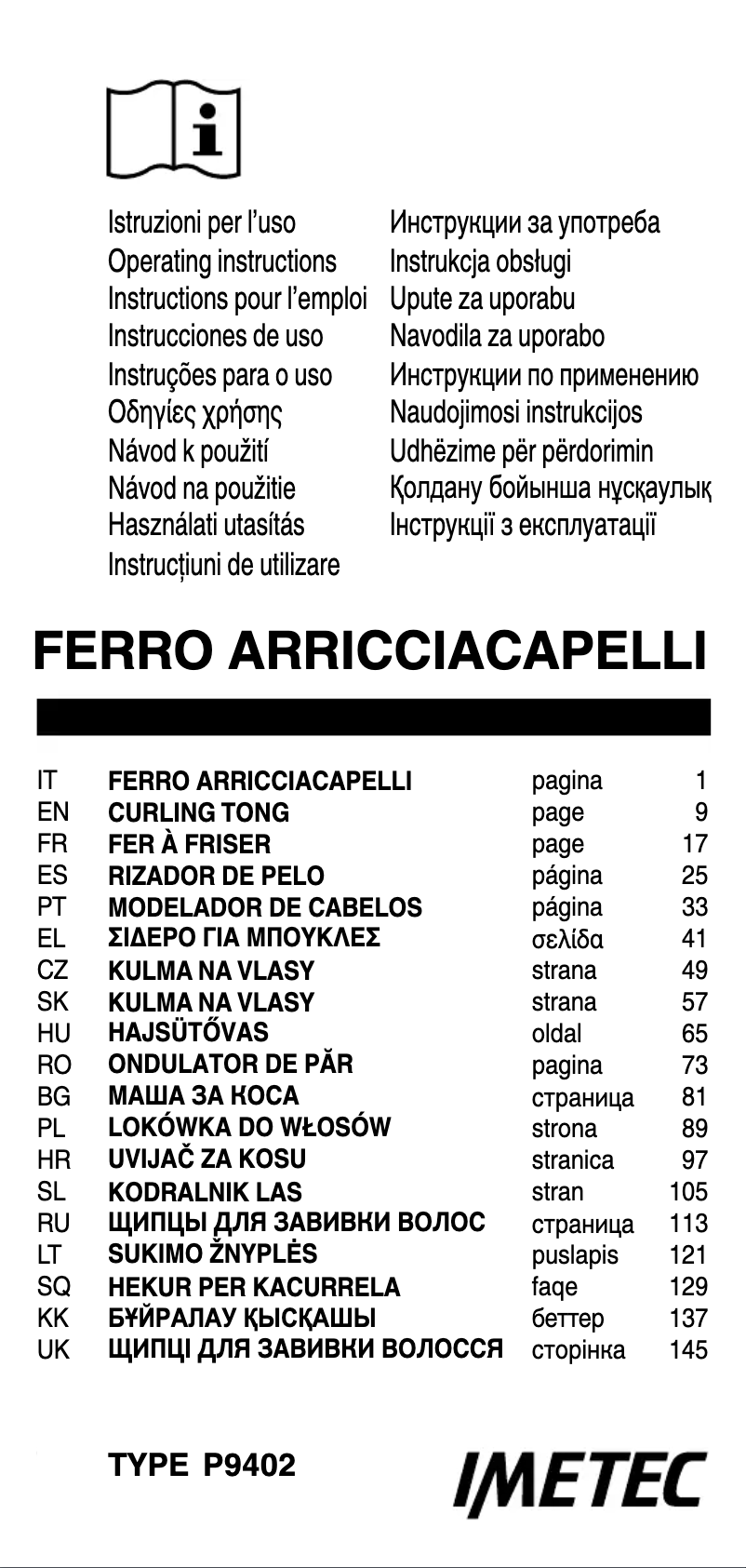 Page 1 de la notice Manuel utilisateur Imetec P9402