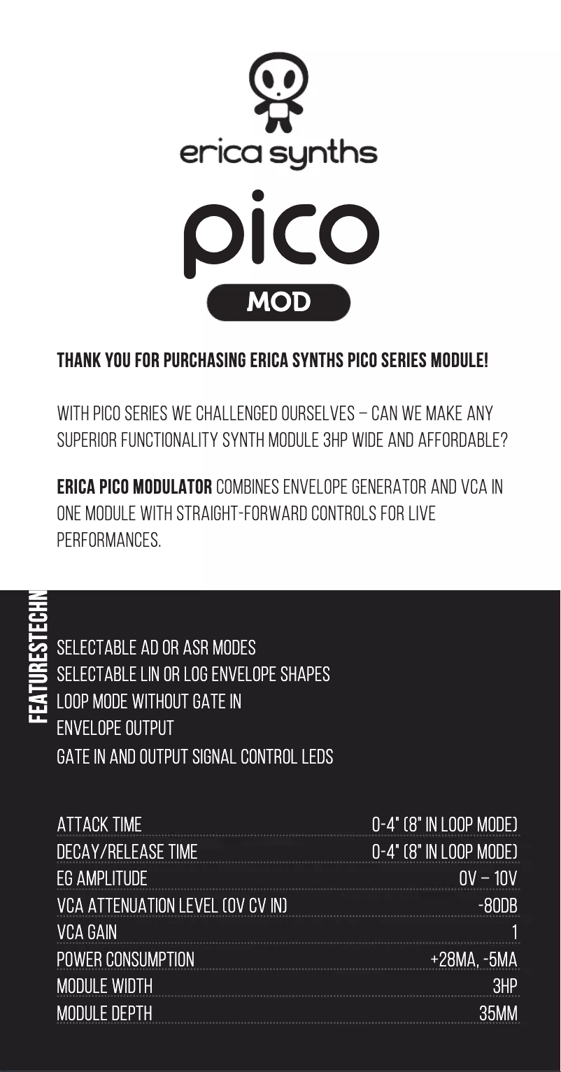 Page n°1 - Manuel utilisateur Erica Synths Pico Mod