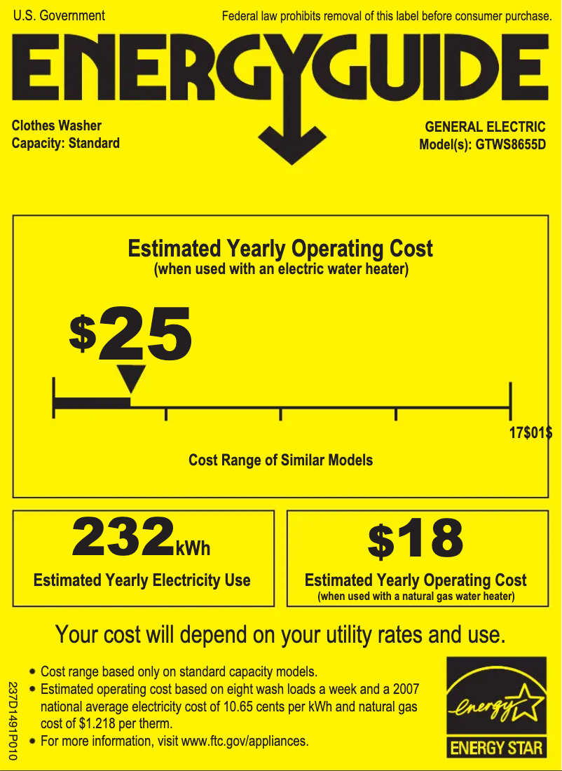 Page 1 of the manual Energy Label GE GTWS8655DMC