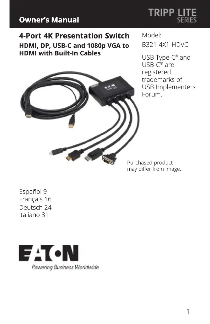 Página 1 del manual Manual de usuario Tripp Lite B321-4X1-HDVC