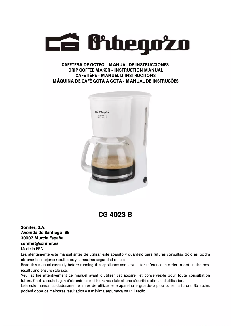 Page n°1 - Manuel utilisateur Orbegozo CG 4023 B