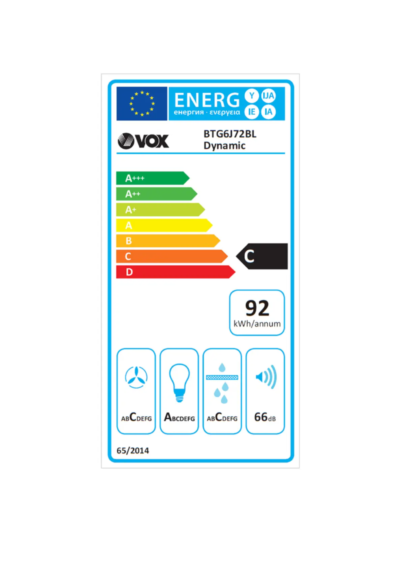 Página 1 del manual Etiqueta energética VOX BTG6J72BL Dynamic