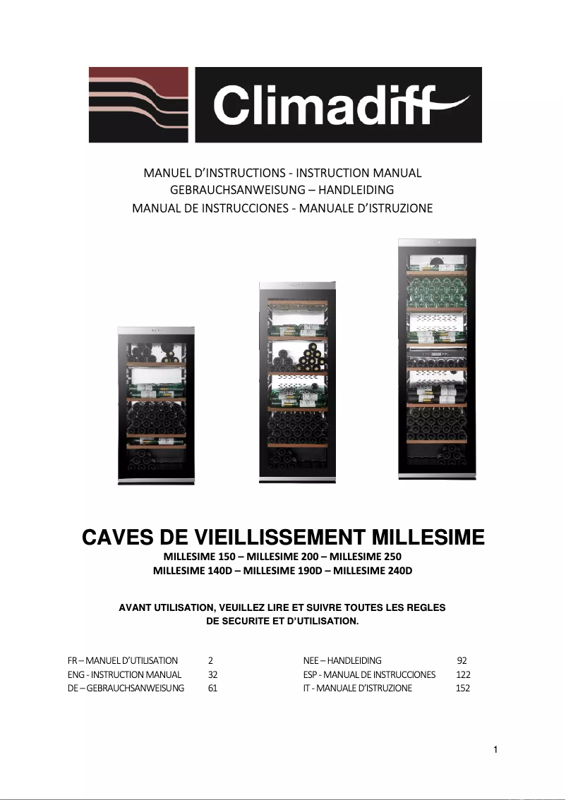 Page 1 de la notice Manuel utilisateur Climadiff MILLESIME 140D