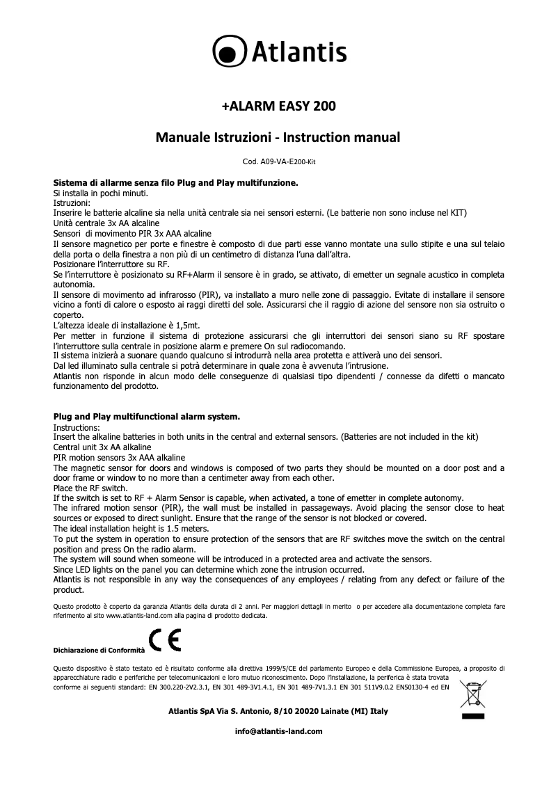 Image de la première page du manuel de l'appareil +Alarm 200 Easy