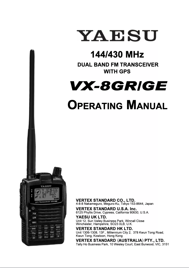 Image de la première page du manuel de l'appareil VX-8GE