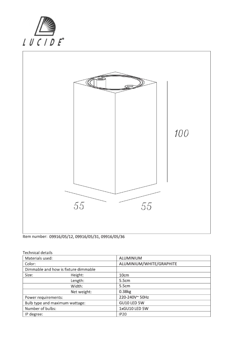 Page n°1 - Manuel utilisateur Lucide Delto 09916/05/36