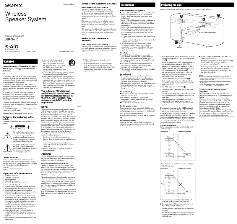 Page n°1 - Manuel utilisateur Sony Altus AIR-SA10