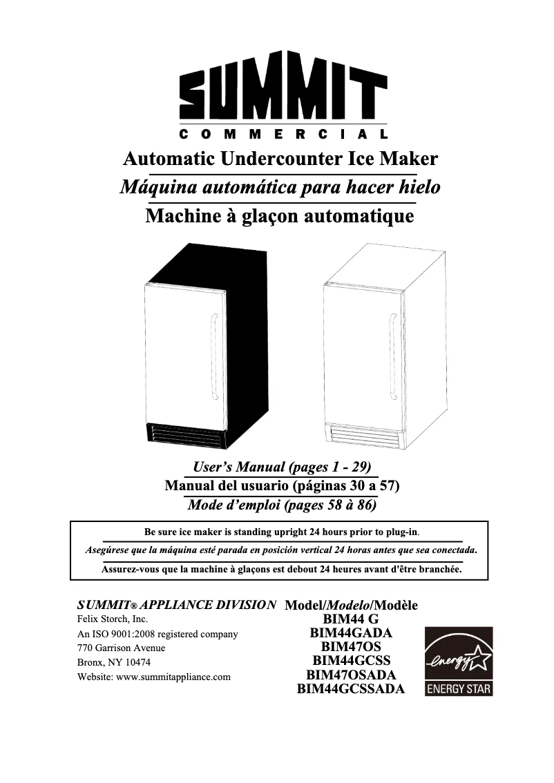 Image de la première page du manuel de l'appareil BIM44GCSS