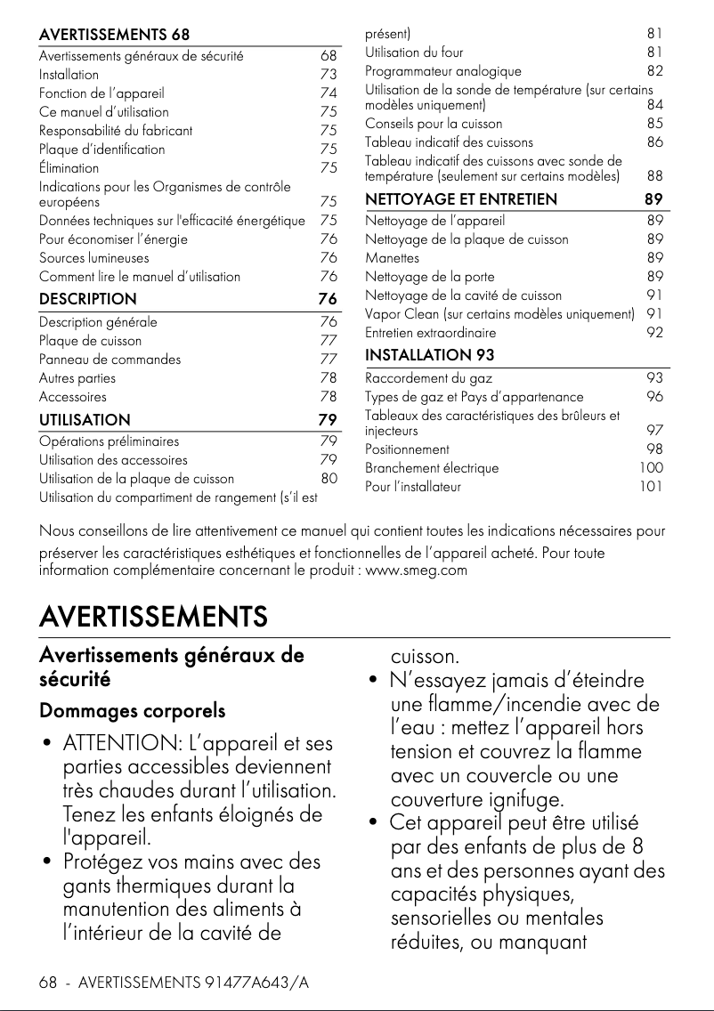 Page 1 de la notice Fiche technique Smeg C95GMCMB2