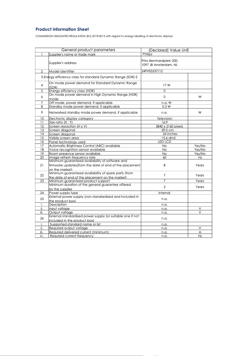 Image de la première page du manuel de l'appareil 24PHS5537