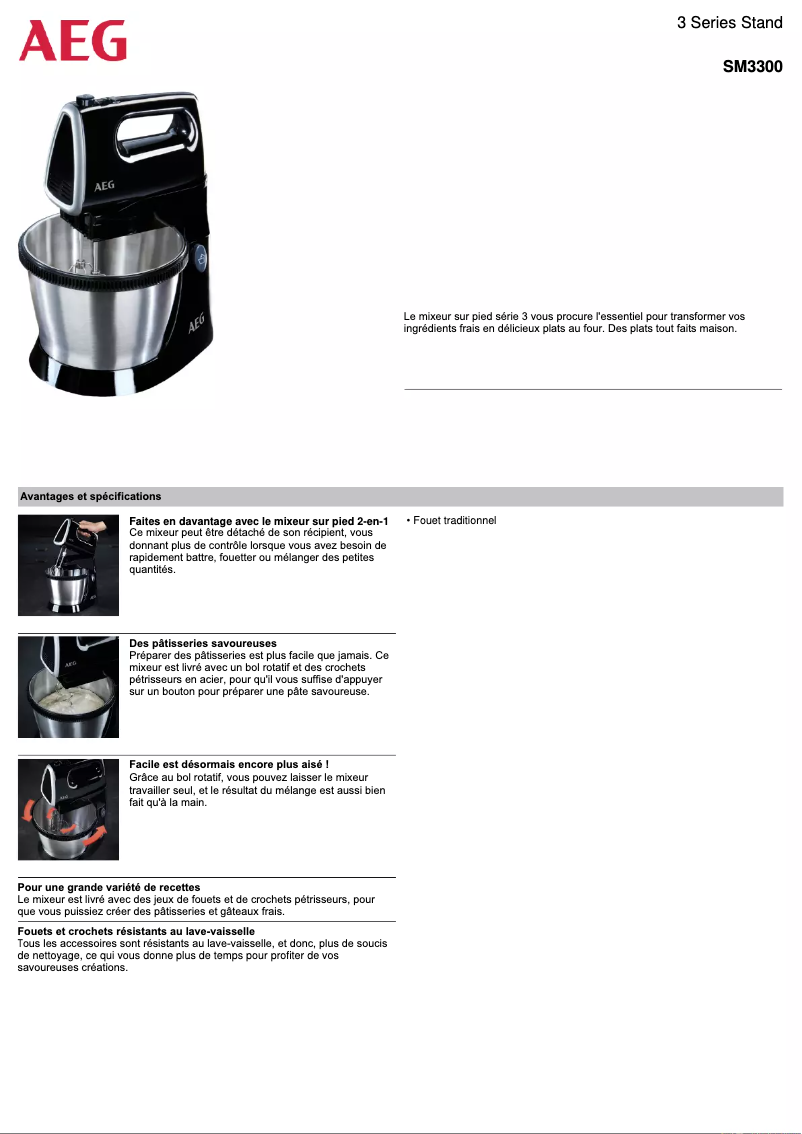 Page 1 de la notice Fiche technique AEG SM3300